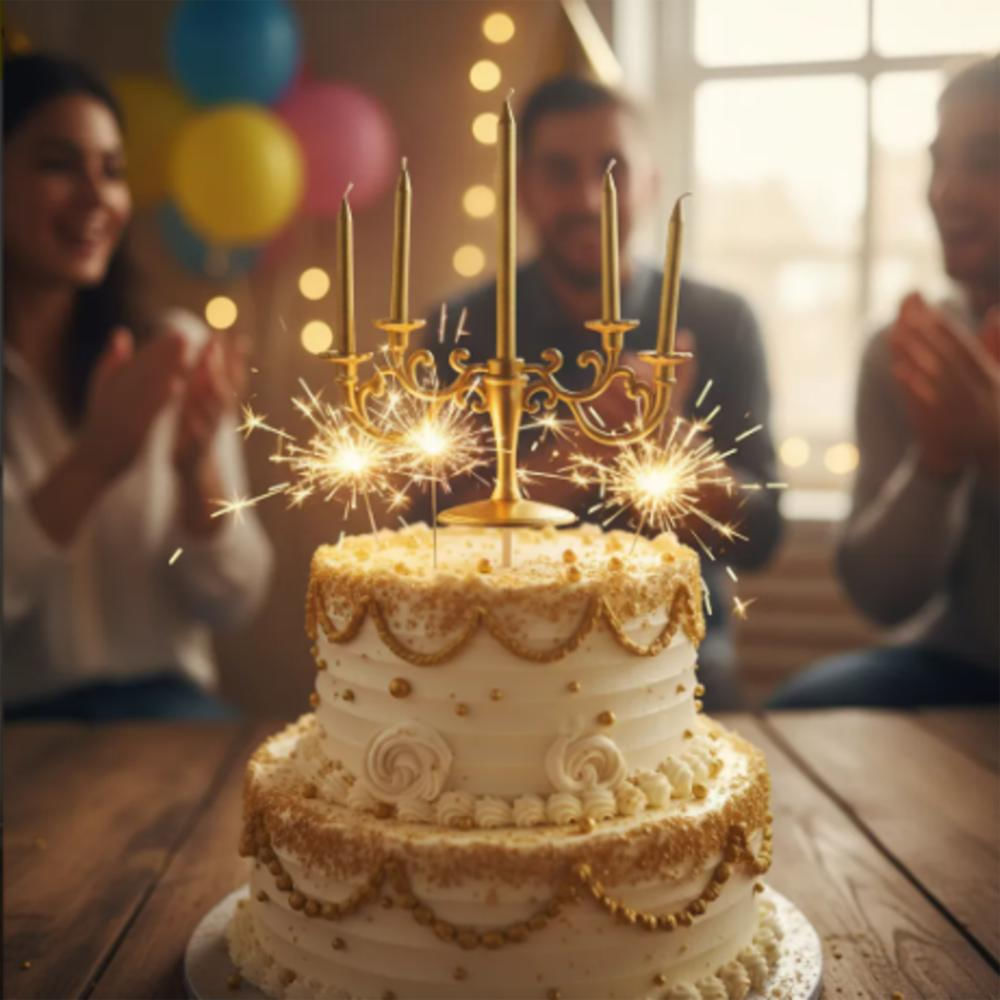 Vela Tipo Candelabro Dorado Para Torta Cumpleaños 5 Velas img #2