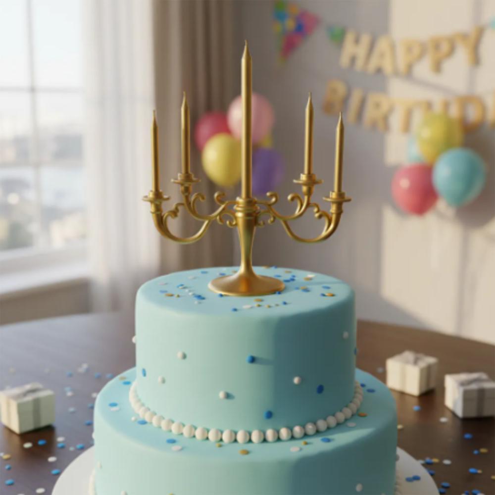 Vela Tipo Candelabro Dorado Para Torta Cumpleaños 5 Velas img #3