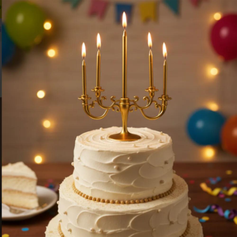 Vela Tipo Candelabro Dorado Para Torta Cumpleaños 5 Velas img #4