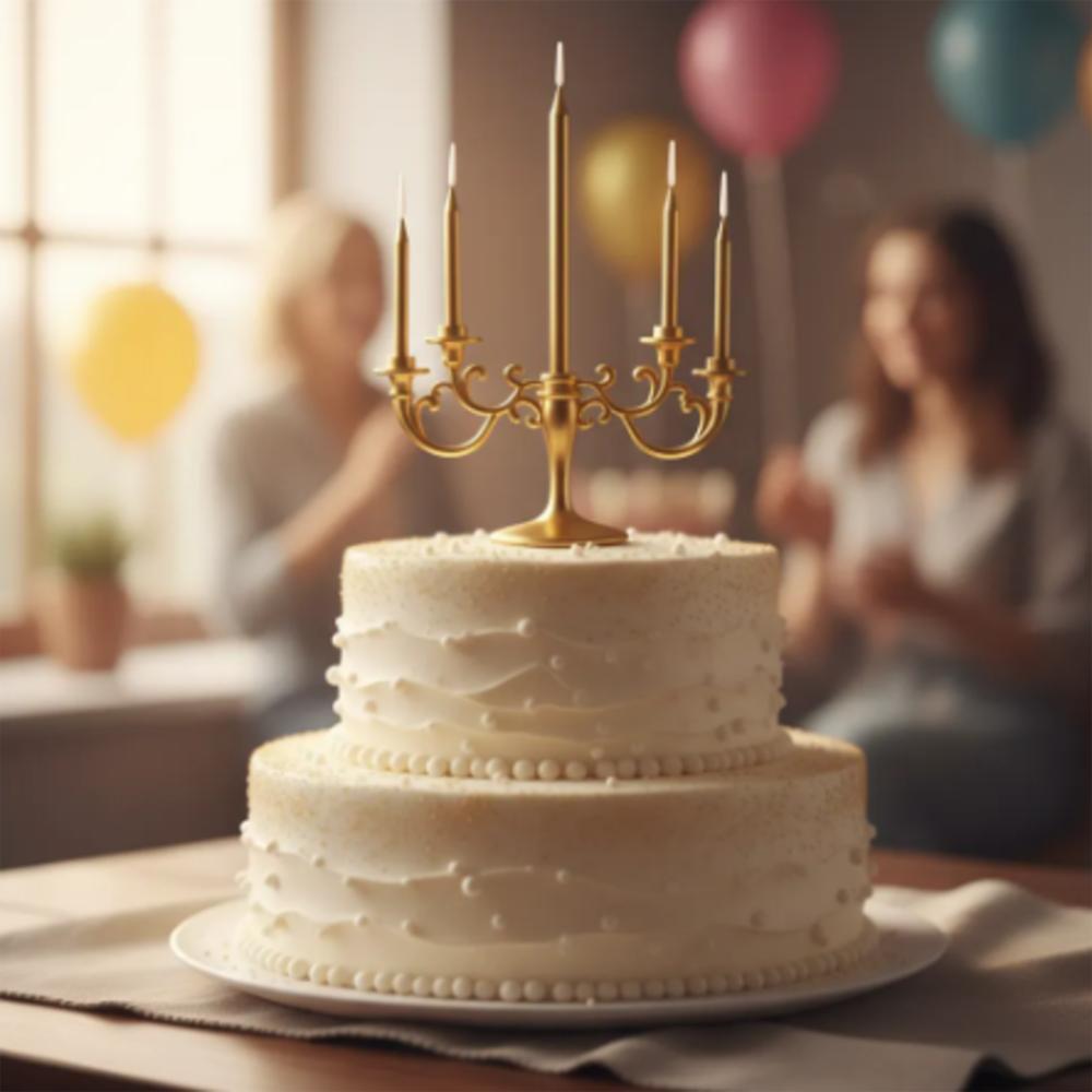 Vela Tipo Candelabro Dorado Para Torta Cumpleaños 5 Velas img #5