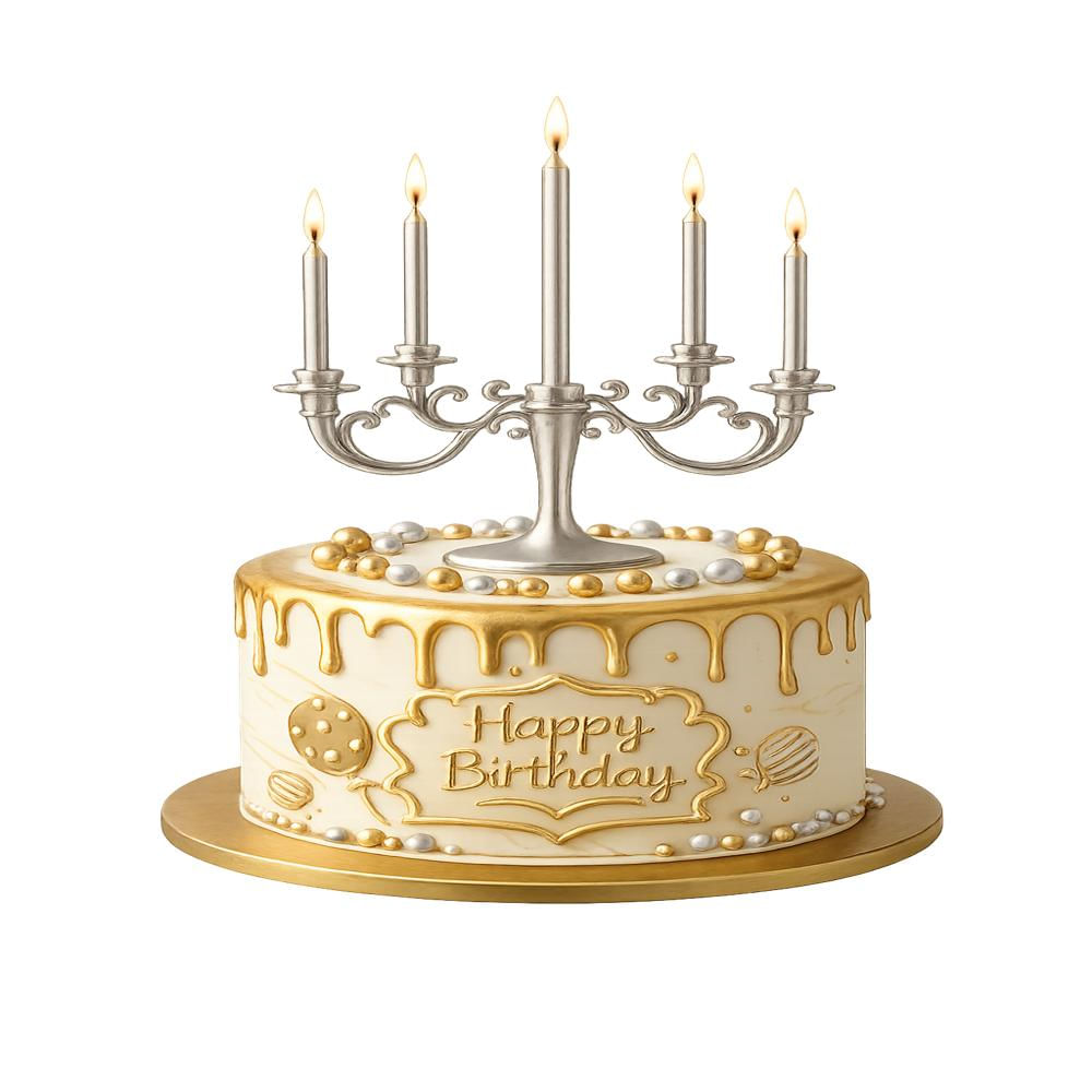 Vela Tipo Candelabro Plateado Para Torta Cumpleaños 5 Velas img #1