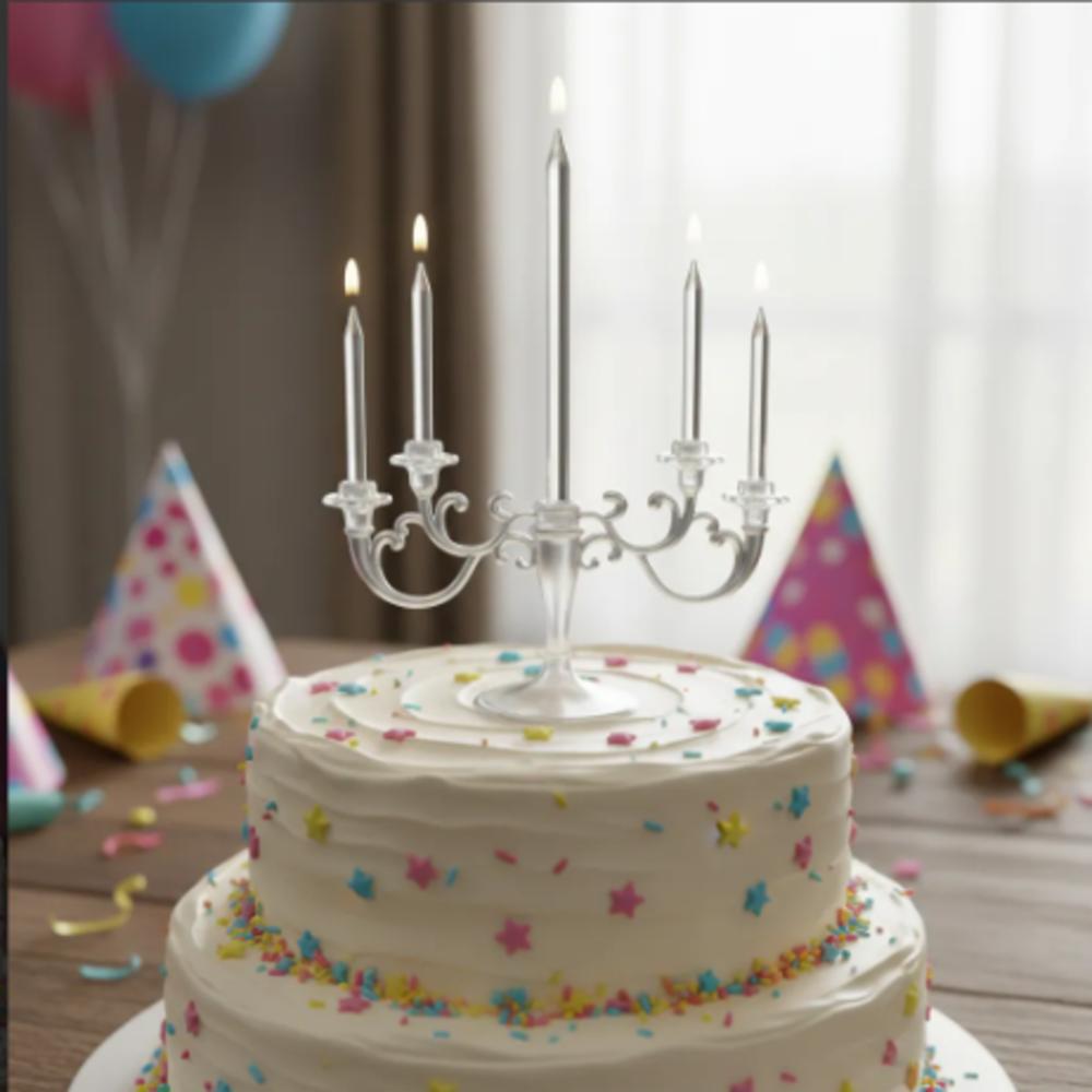 Vela Tipo Candelabro Plateado Para Torta Cumpleaños 5 Velas img #2