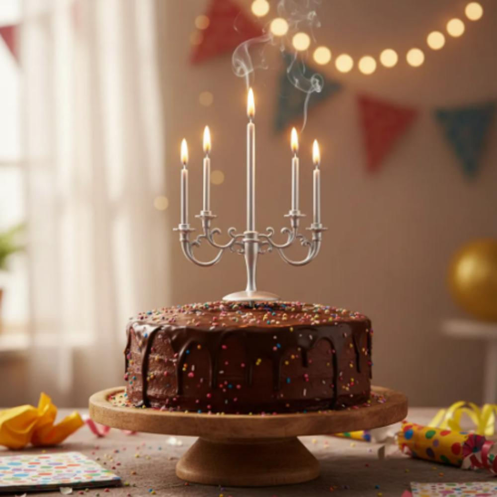 Vela Tipo Candelabro Plateado Para Torta Cumpleaños 5 Velas img #3