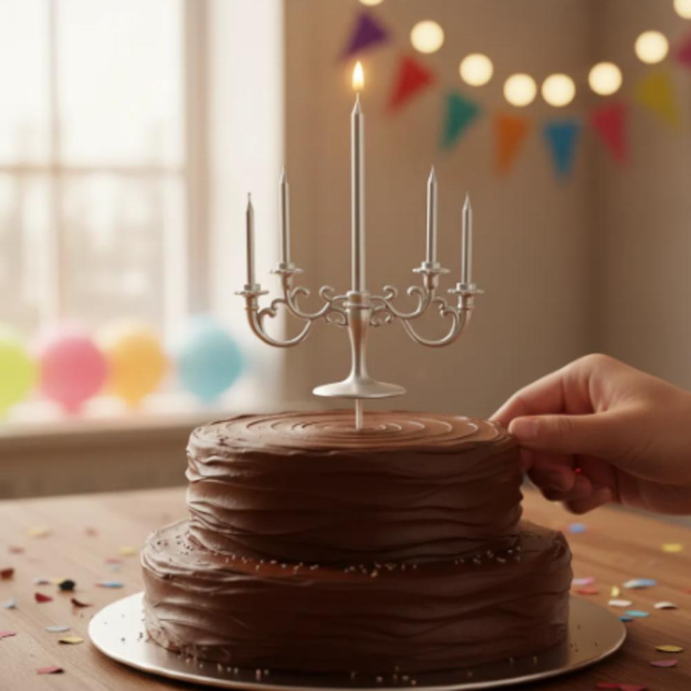 Vela Tipo Candelabro Plateado Para Torta Cumpleaños 5 Velas img #5
