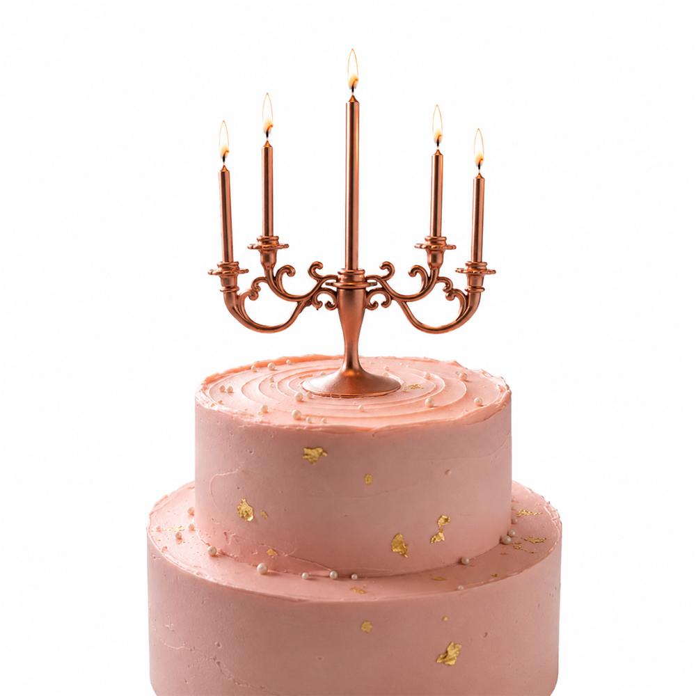 Vela Tipo Candelabro Oro Rosa Para Torta Cumpleaños 5 Velas img #1