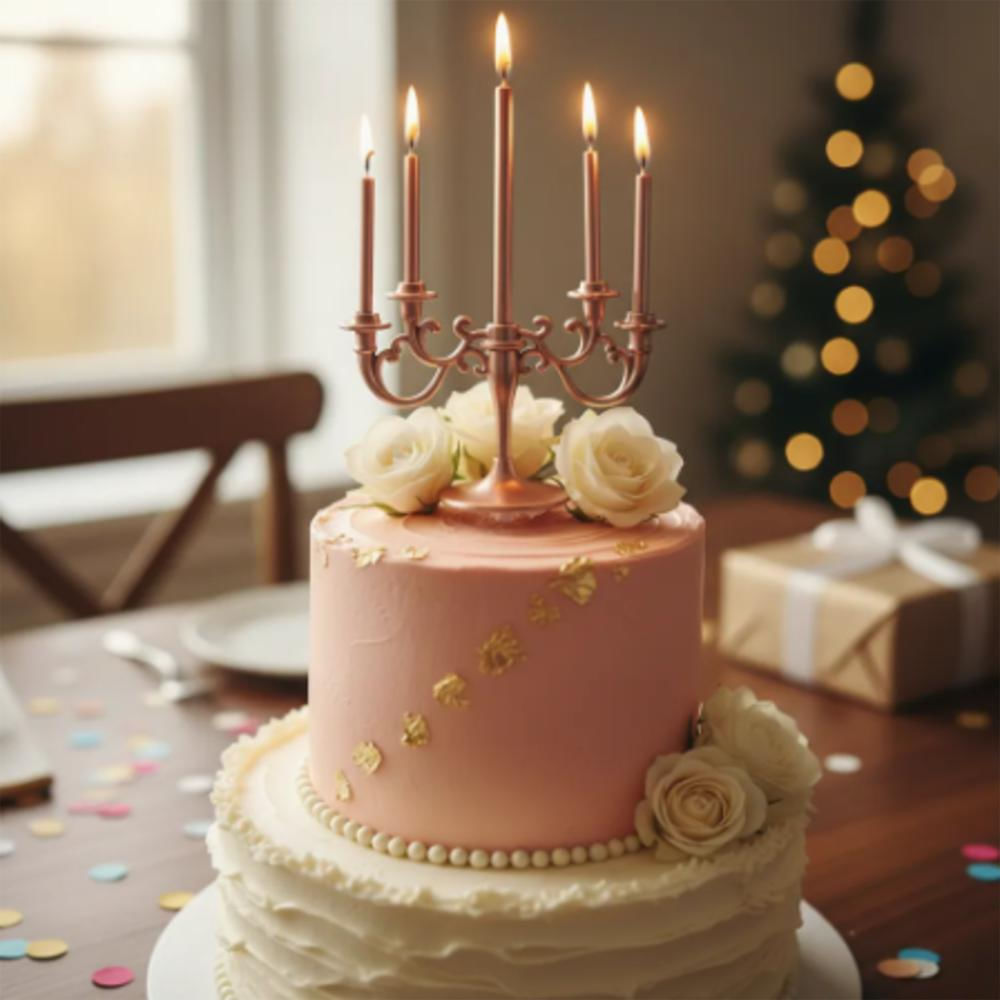 Vela Tipo Candelabro Oro Rosa Para Torta Cumpleaños 5 Velas img #2