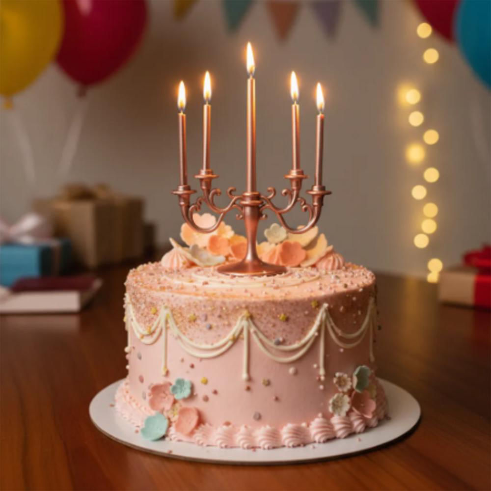 Vela Tipo Candelabro Oro Rosa Para Torta Cumpleaños 5 Velas img #5