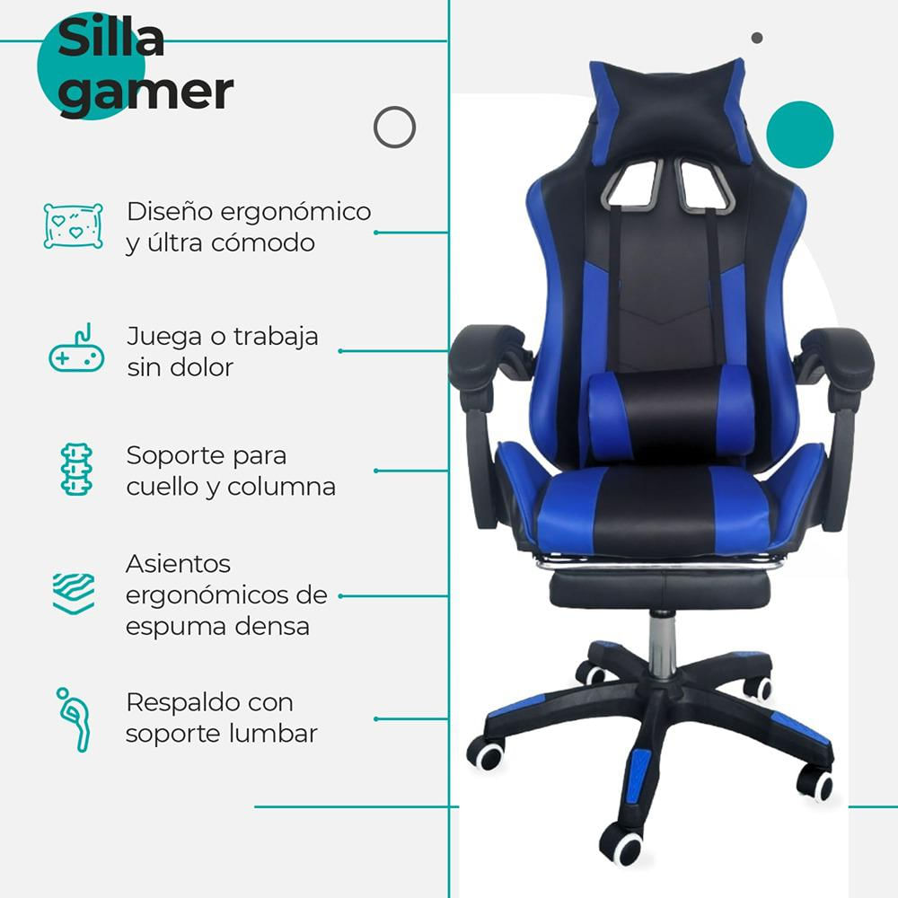 Silla Gamer Ergonomica Reclinable Kairo Azul img #5
