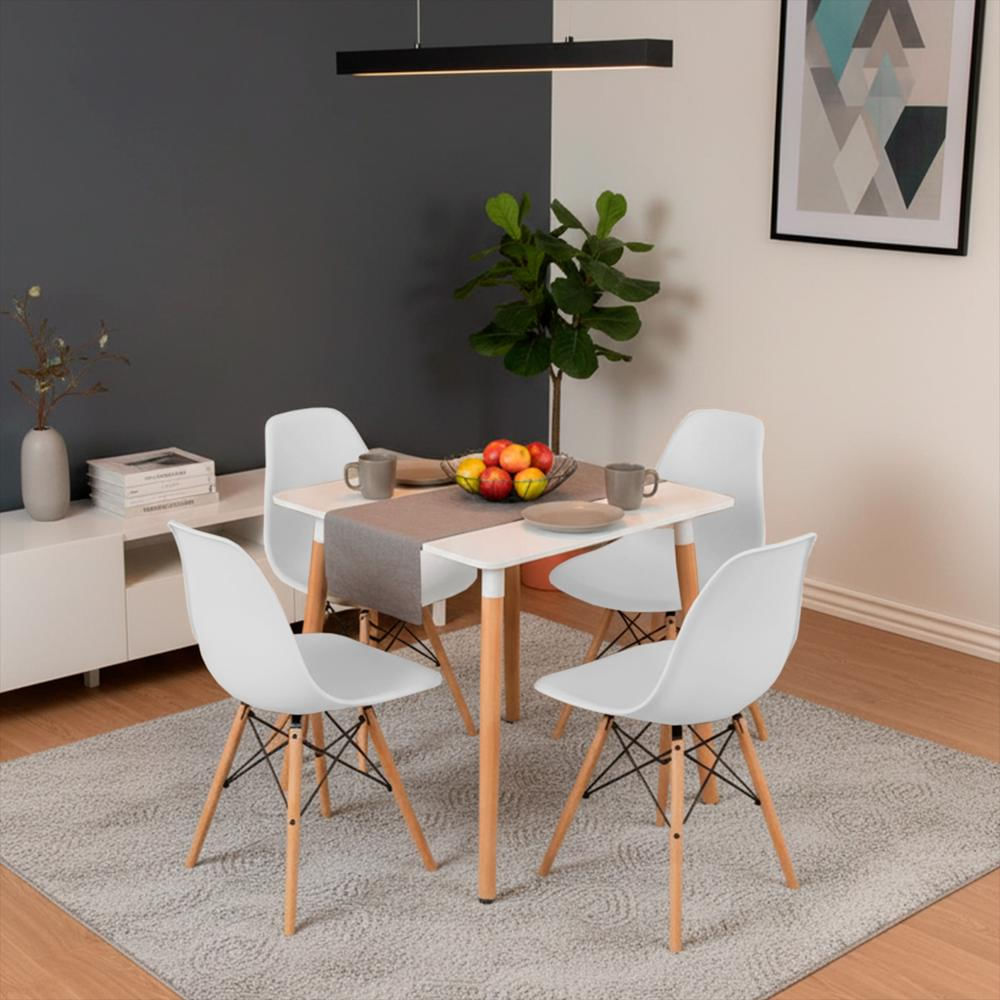 Juego De Comedor White Cuadrada Con 4 Sillas Eames Blancas img #1
