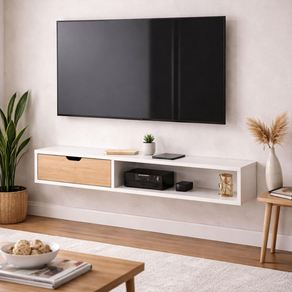 Mesa De Tv Flotante Tolouse 30X120x30cm Blanco/Madera img #1
