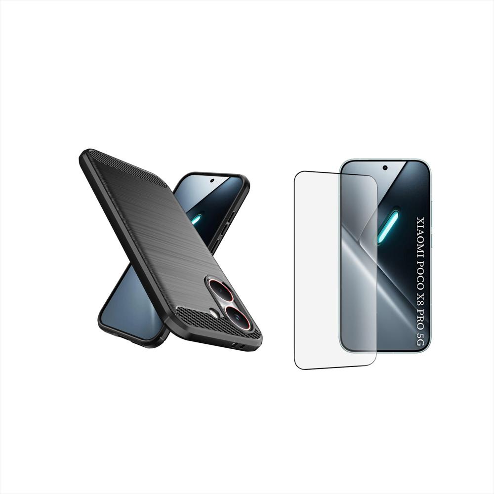 Funda Tipo Carbono + Vidrio Templado Para Xiaomi Poco X8 Pro img #1