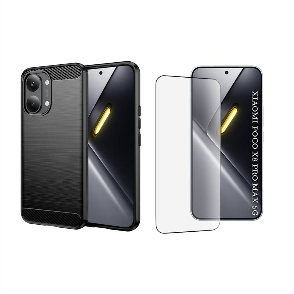 Funda Tipo Carbono + Vidrio Templado Para Xiaomi Poco X8 Pro Max img #1