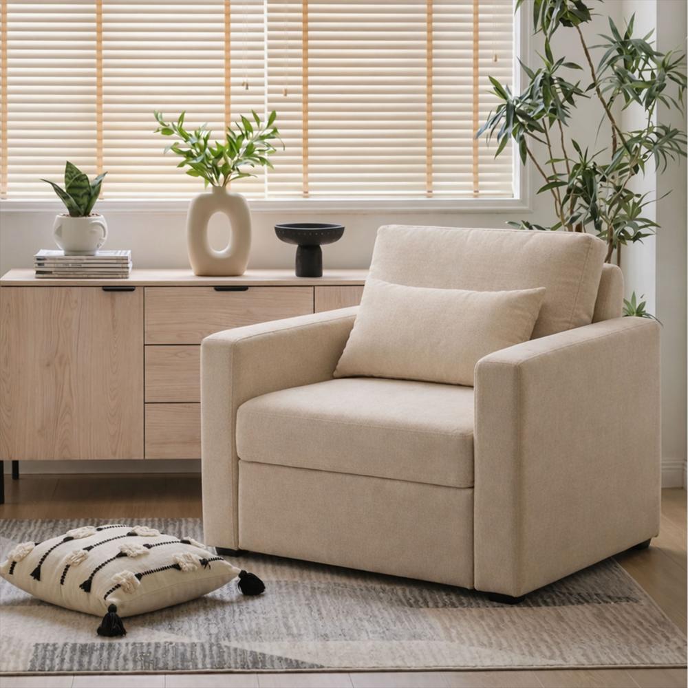 Sala Poltrona Cama Reclinable 70X76x86cm + Puff + Mesa De Centro V Beige/Amaretto img #5