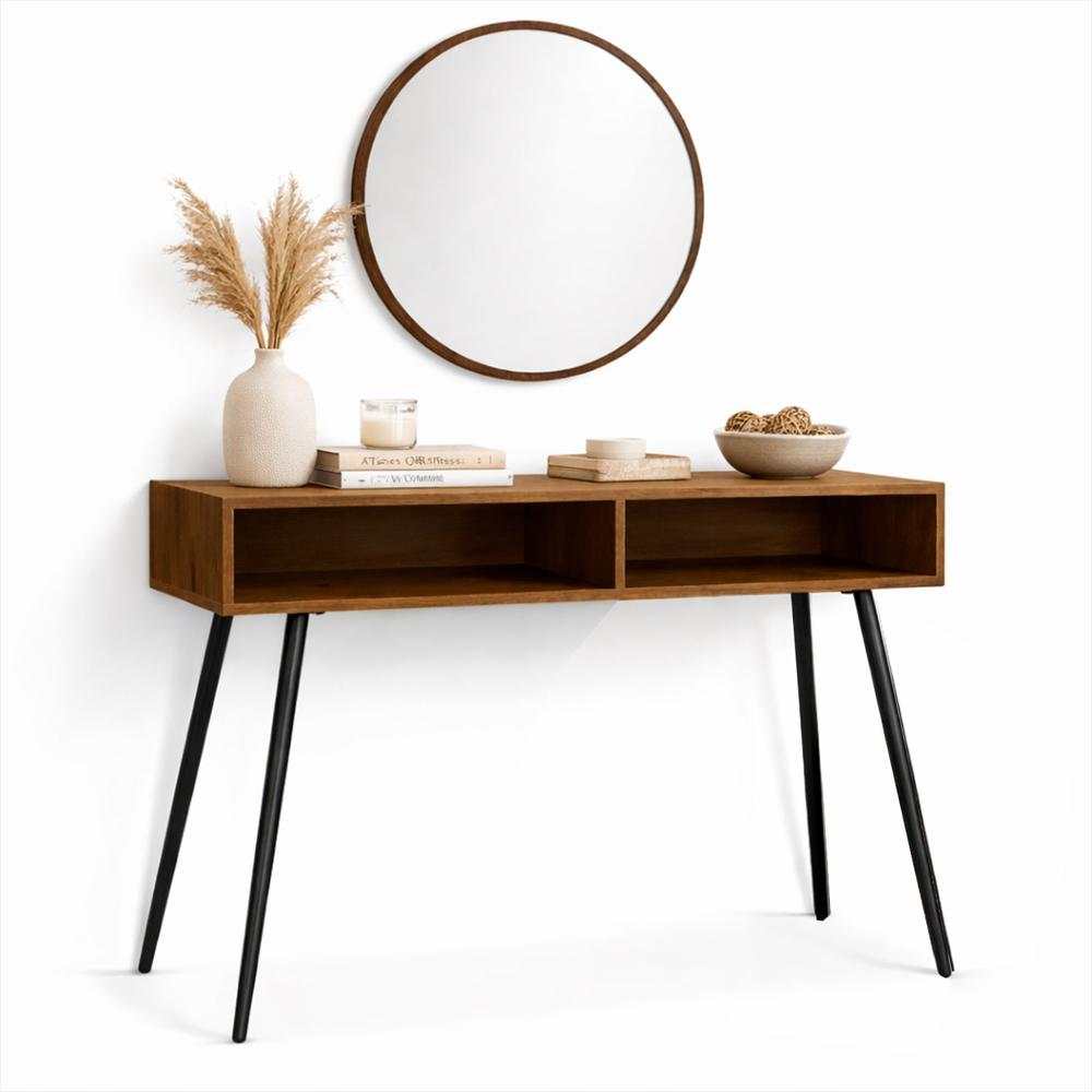 Set Consola 90X100x30cm Recibidor Con Espejo Redondo img #2