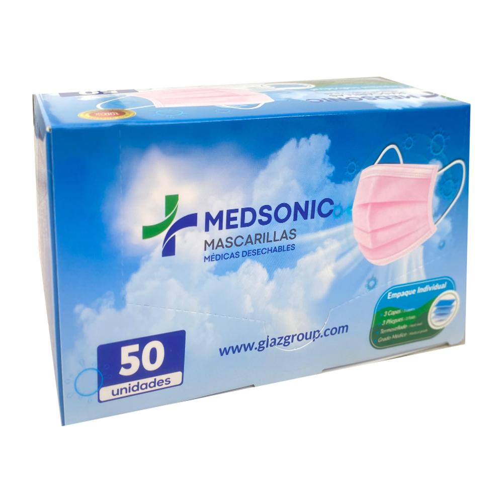 Tapabocas Desechable Rosado 3 Capas Alta Protección Pack X50 img #1