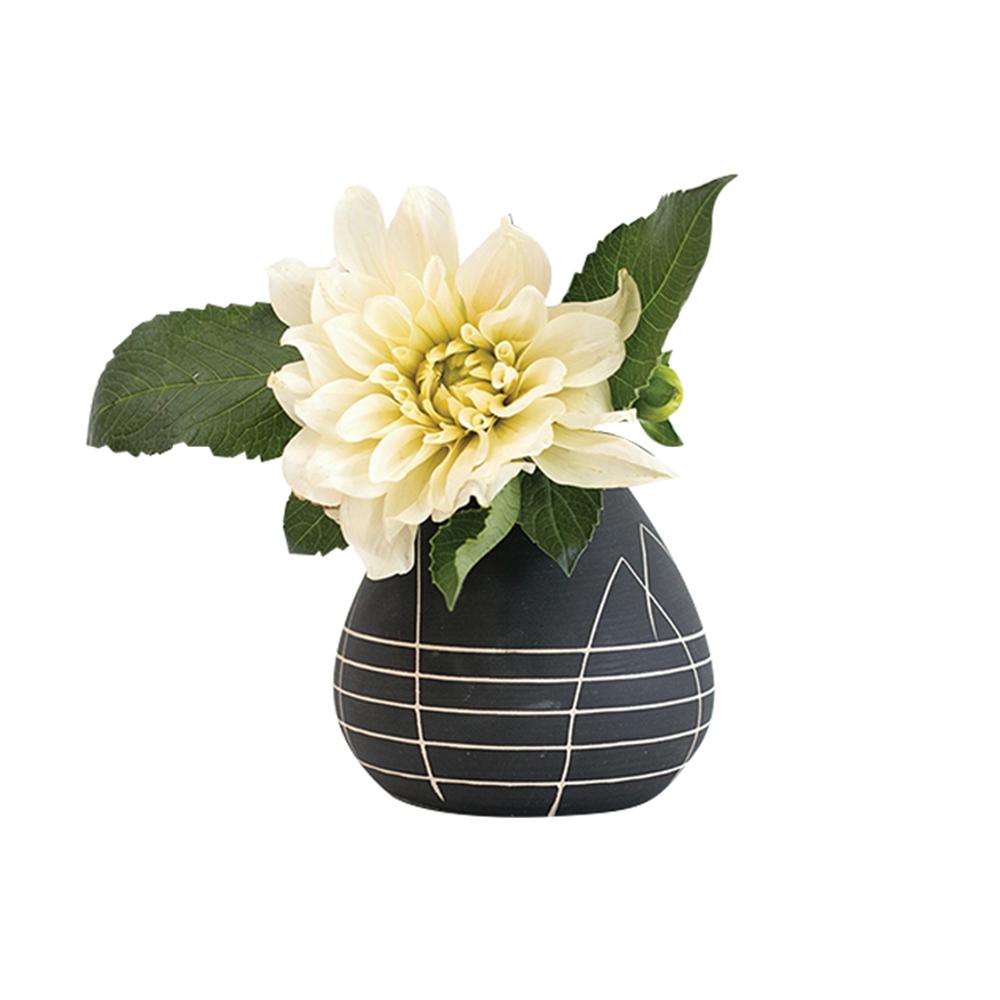 Florero Negro Rayas Blancas Pequeño img #1