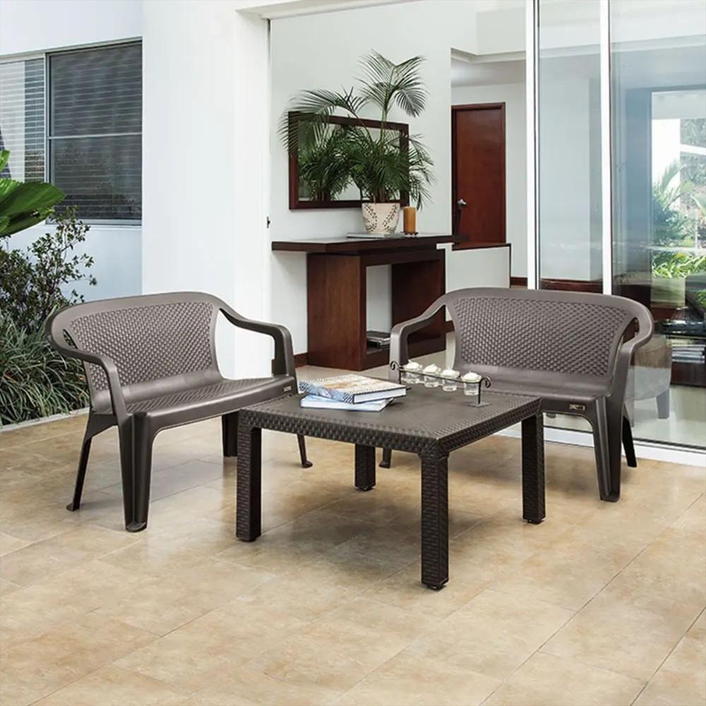 Silla Doble Apilable En Plastico Con Apoyabrazos 79.5 Cm Color Wengue img #2