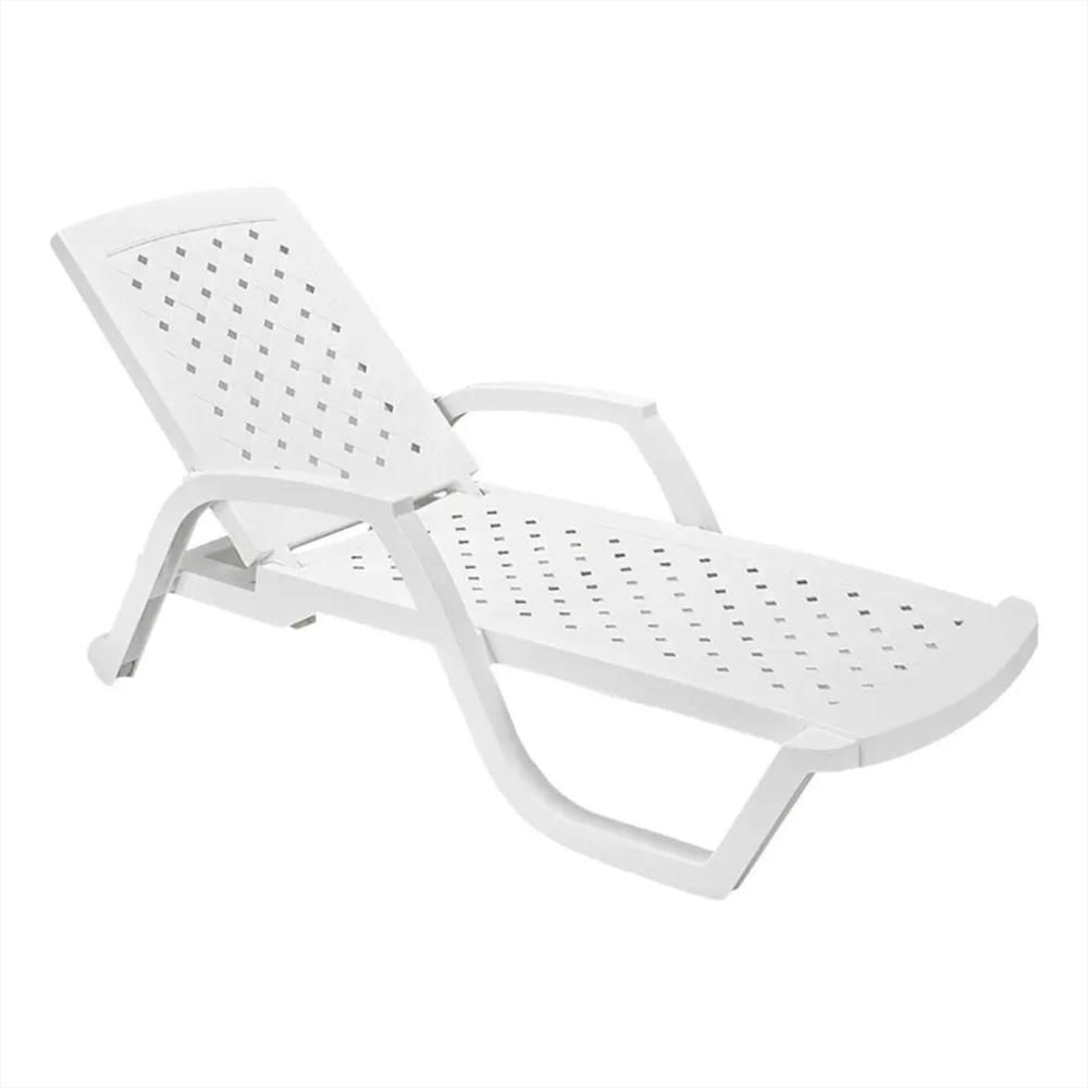 Silla Cama Asoleadora De Plástico Plegable Con 3 Posiciones Y Apoyabrazos Color Blanco img #1