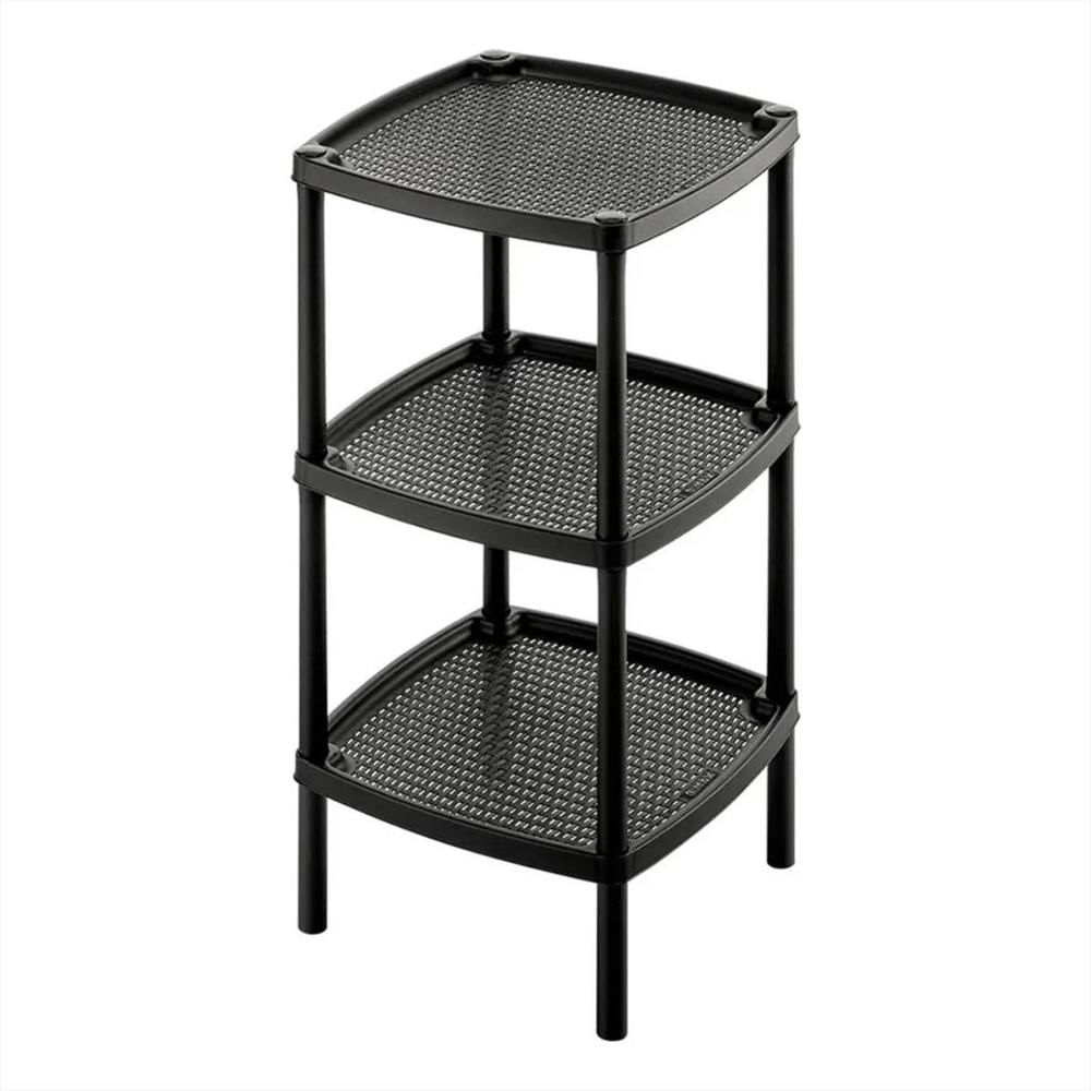 Mesa Estante Con Repisa Multiusos 3 Niveles Cuadrada En Plastico Color Negro img #1