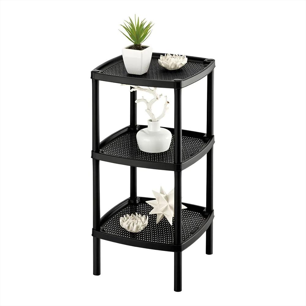 Mesa Estante Con Repisa Multiusos 3 Niveles Cuadrada En Plastico Color Negro img #2