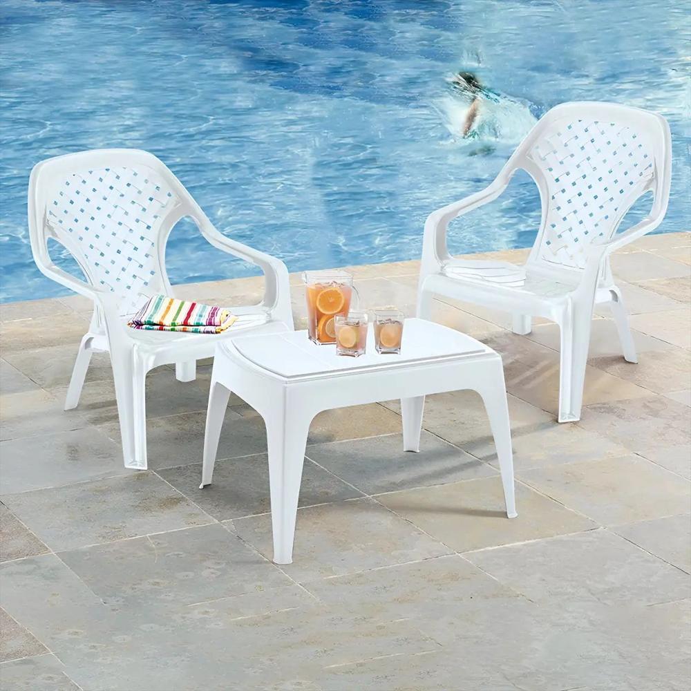 Combo Playero 2 Sillas Playeras Mas 1 Mesa De Centro En Plastico Color Blanco img #2