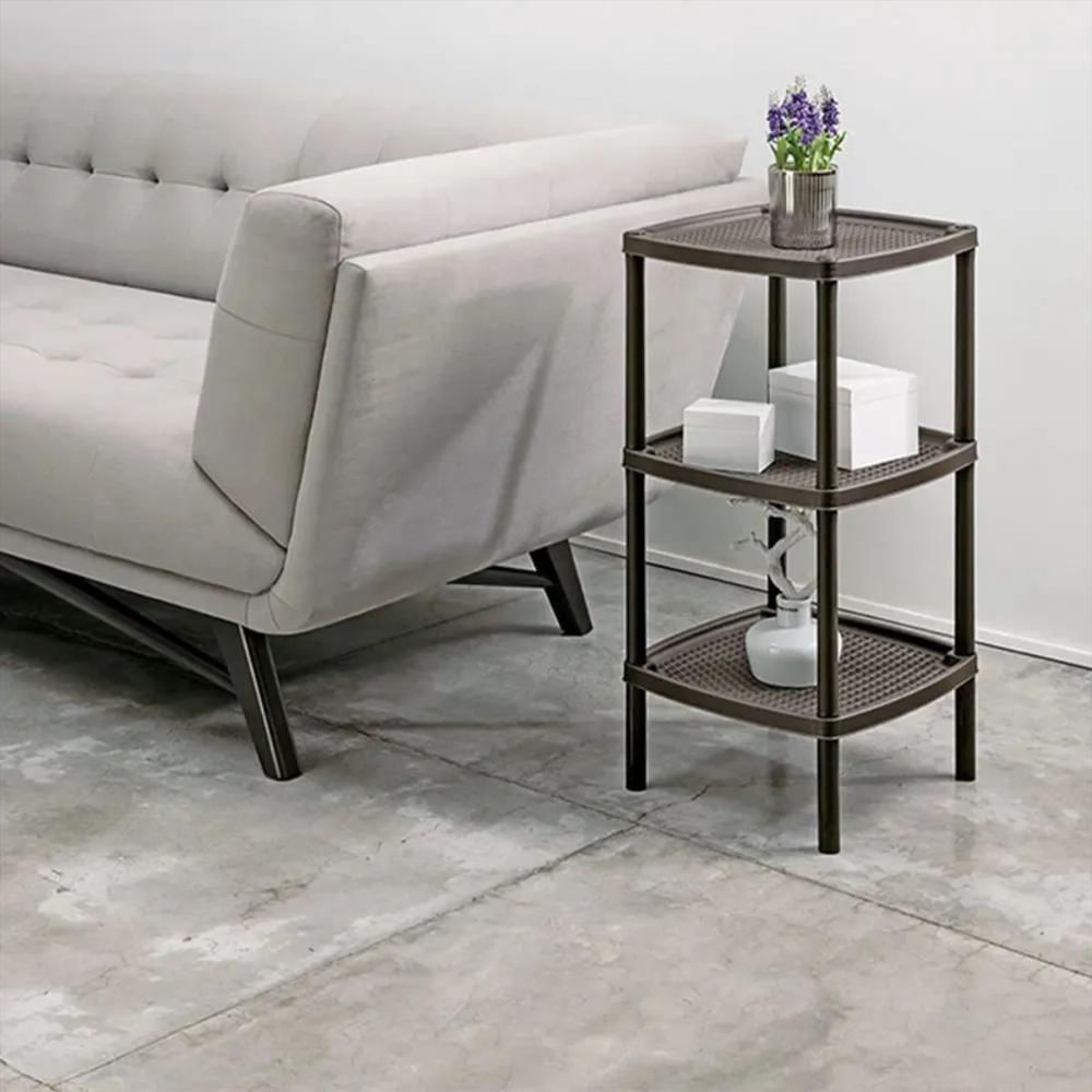 Mesa Estante Con Repisa Multiusos 3 Niveles Cuadrada En Plastico Color Mocca img #3