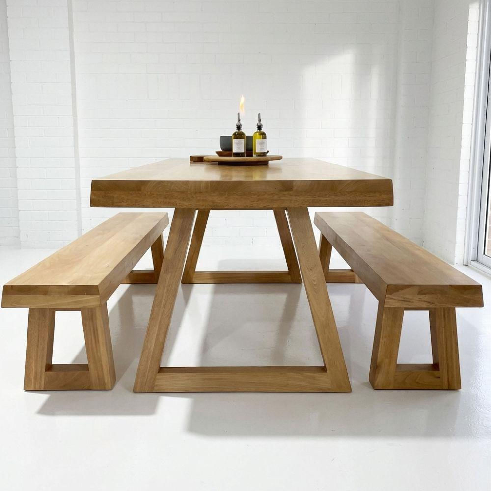 Juego De Comedor Abrum + 2 Bancos Roble Macizo img #3