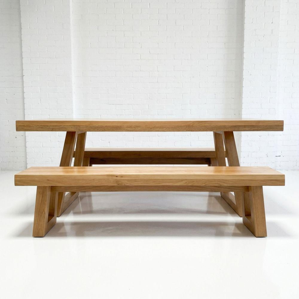 Juego De Comedor Abrum + 2 Bancos Roble Macizo img #4