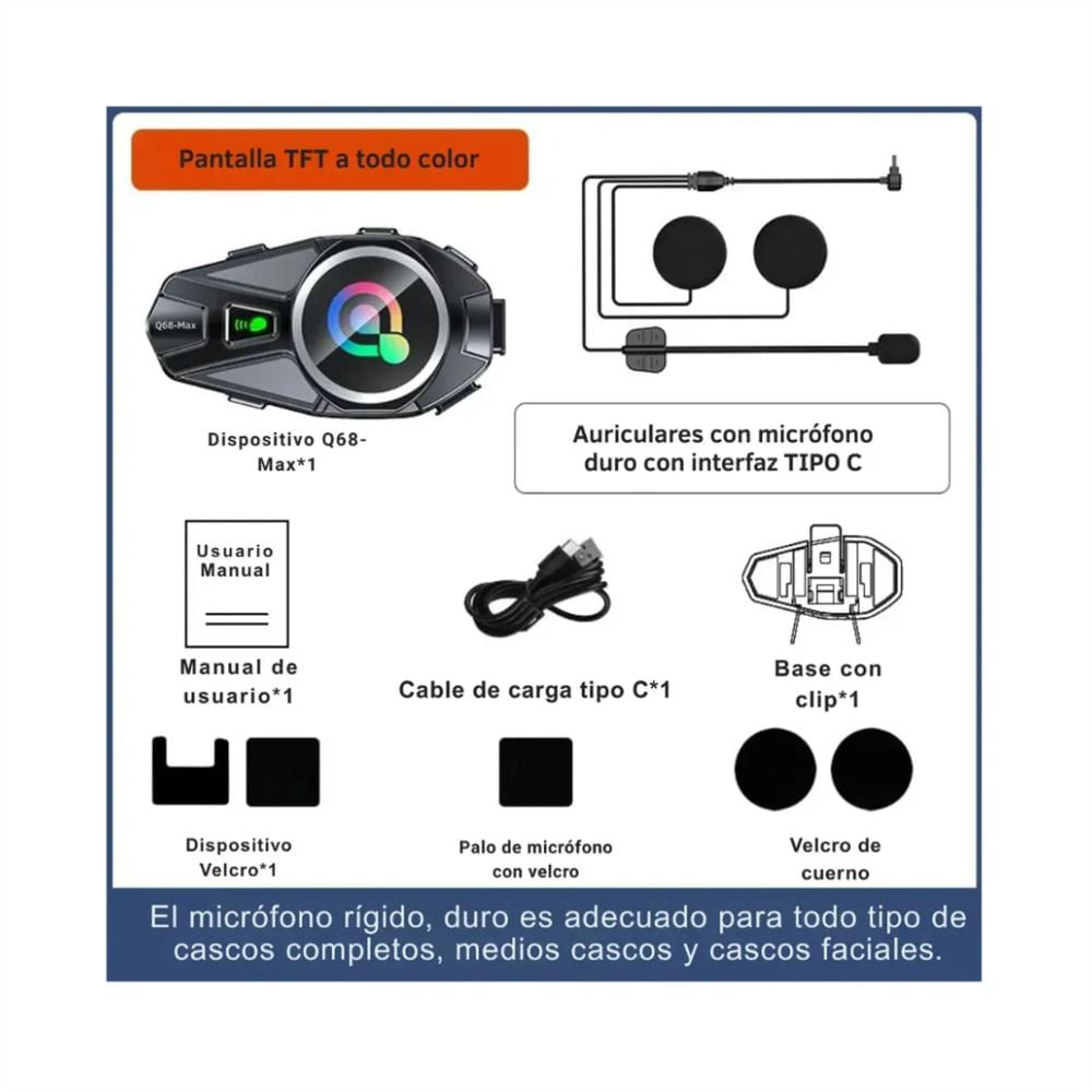 Intercomunicador Q68 Max Casco Moto Bluetooth Fm img #4