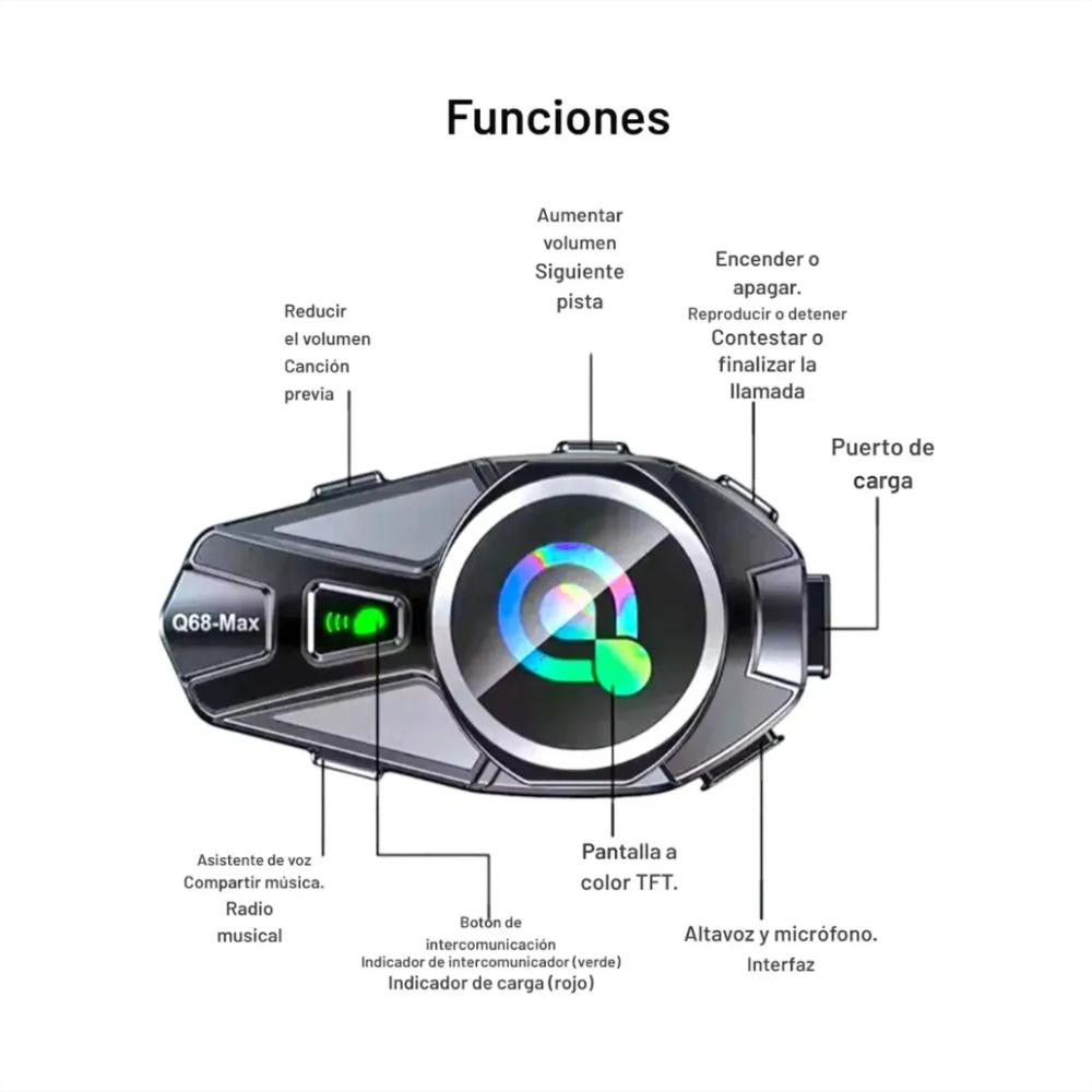Intercomunicador Q68 Max Casco Moto Bluetooth Fm img #5