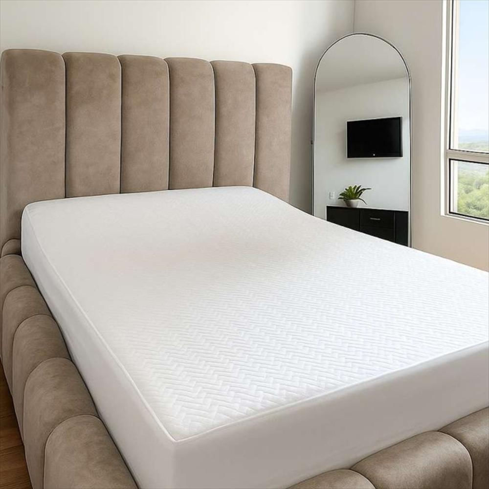 Protector De Colchón Para Cama Doble Termosellado Antialérgico Alta Durabilidad Blanco img #1
