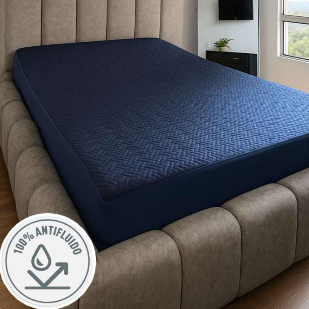 Protector De Colchón Impermeable Y Antifluido Para Cama Semidoble Alta Durabilidad Azul Oscuro img #1