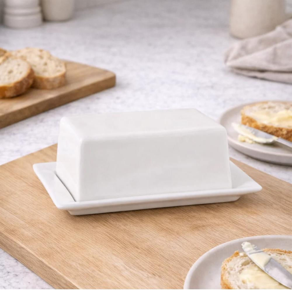 Mantequillera Rectangular En Porcelana Color Blanca img #2