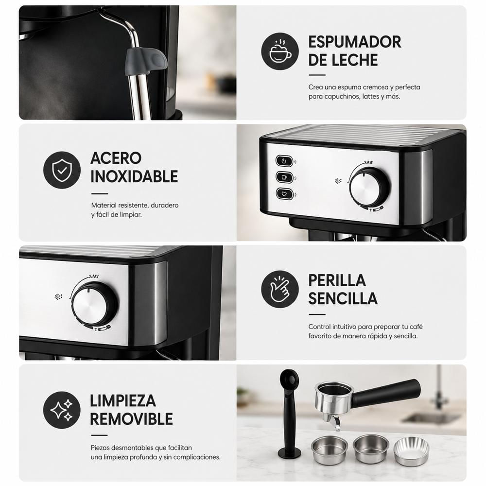 Máquina De Café Espresso Profesional Con Espumador De Leche Multifuncional img #3