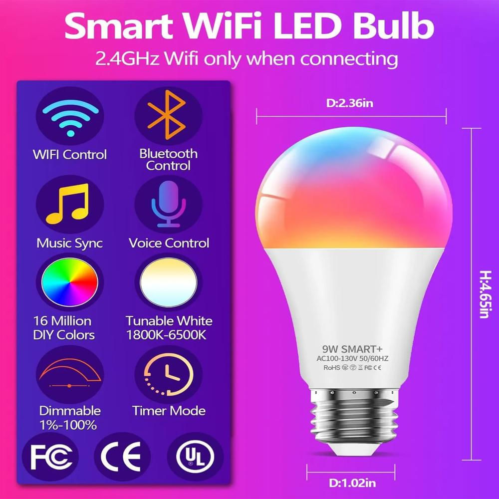 Set 4 Bombillos Inteligentes Wifi Rgb Alexa Google Home 4 img #2