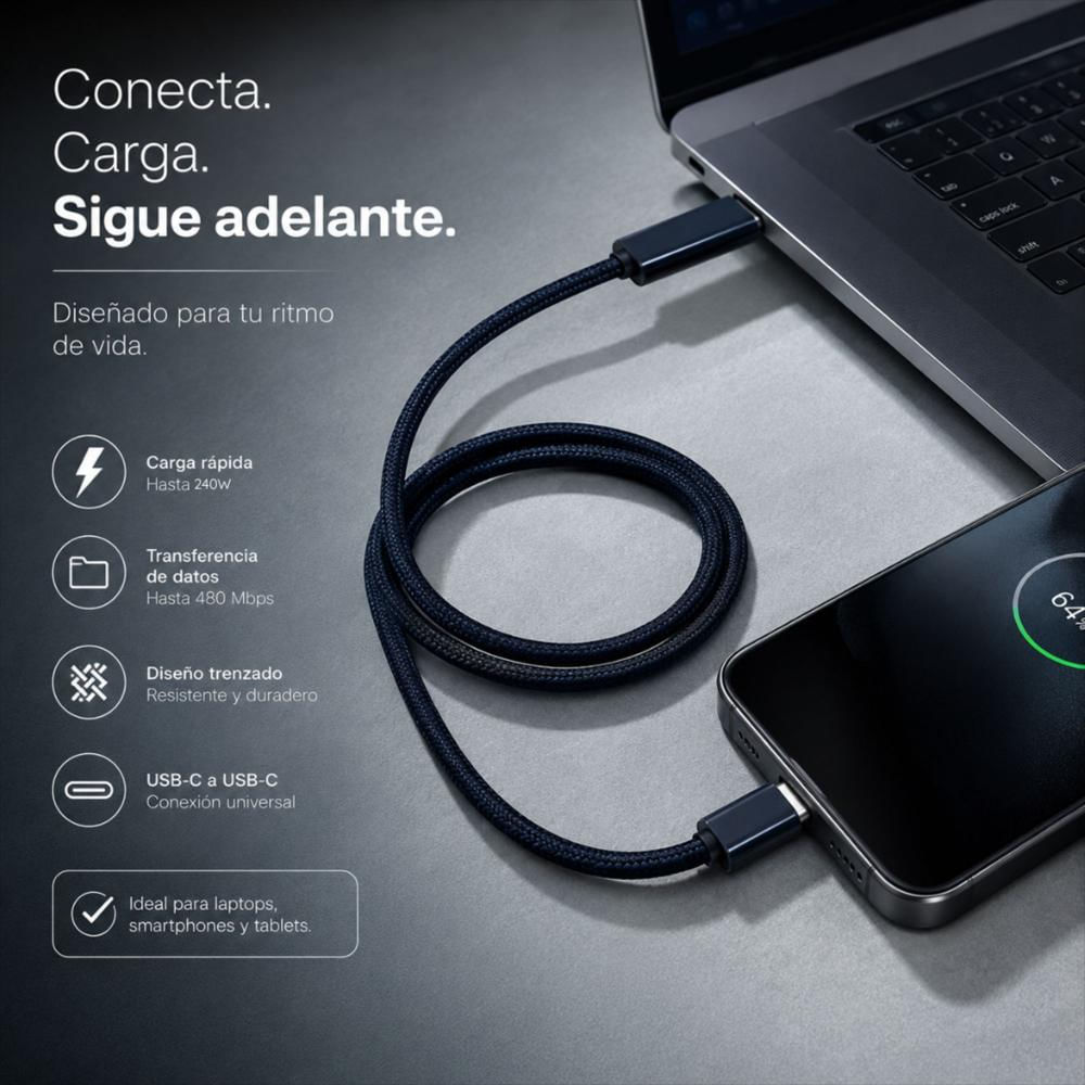 Cable De Carga Nylon Usb C A Usb C De 2 Metros 240W img #5