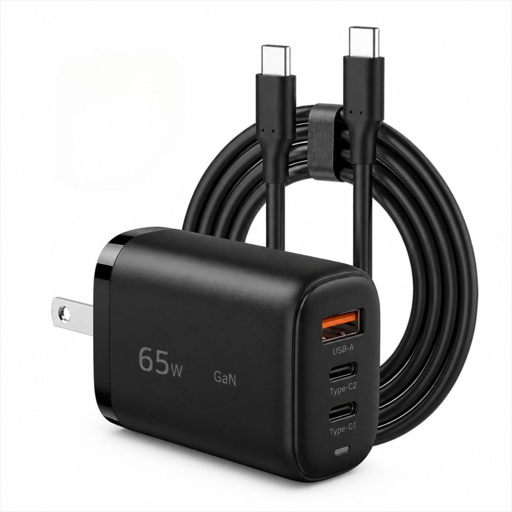 Cargador De Pared Carga Rapida Gan 65W 3 Puertos / 2 Usb C / Usb A + Cable Carga Usb C/C De 1 Mt. img #2