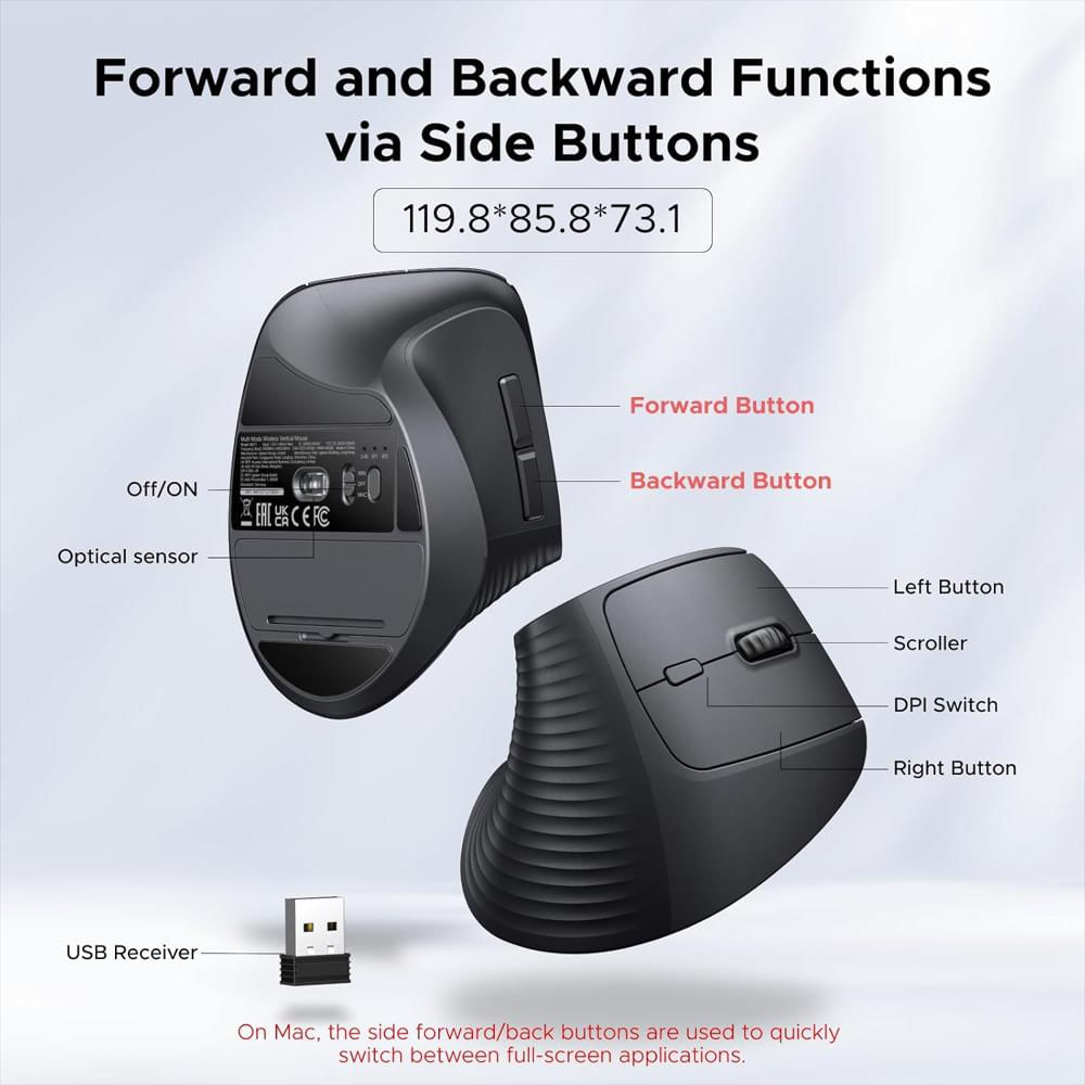 Mouse Inalambrico Bluetooth Vertical Ugreen 4000 Dpi Max Windows Mac img #4
