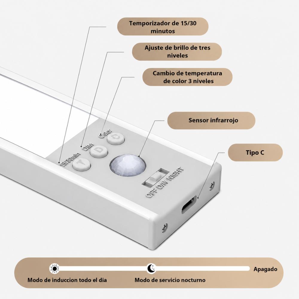 Luz Led Inteligente Magnética Recargable Sensor 3 Niveles img #3