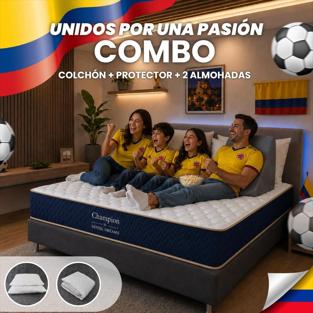 Combo Colchón Champion Doble 140X190 Cm Ortopedico +Protector De Colchon +2 Almohada img #2