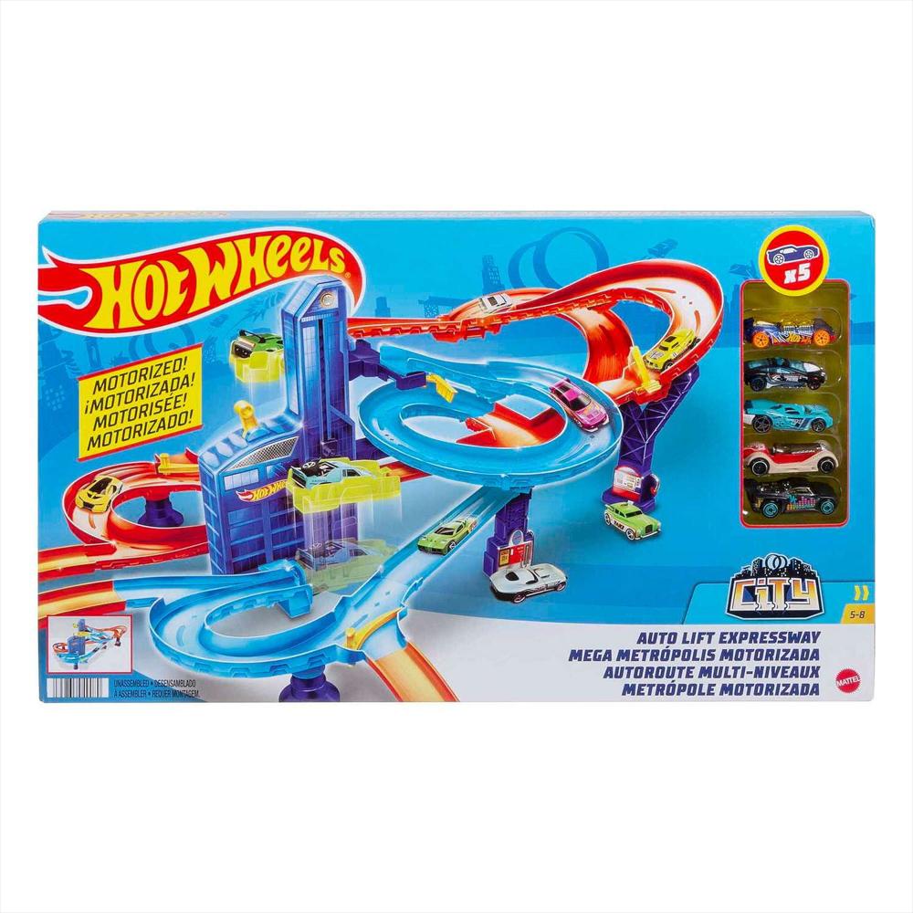 Pista Hot Wheels Auto Lift Expressway Con 5 Carros img #1