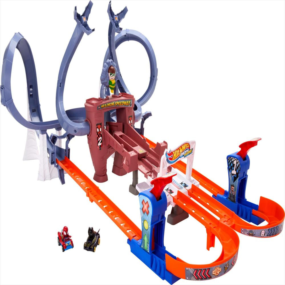 Pista Hot Wheels Racerverse Spider Man Web Slinging Speedway Con 2 Carros img #1