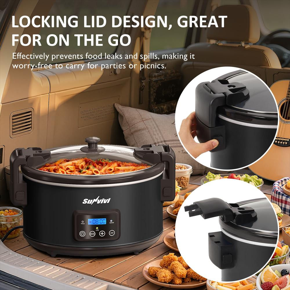 Olla De Cocción Lenta Programable De 8.5 Qt Negra Con Tapa De Cierre img #3