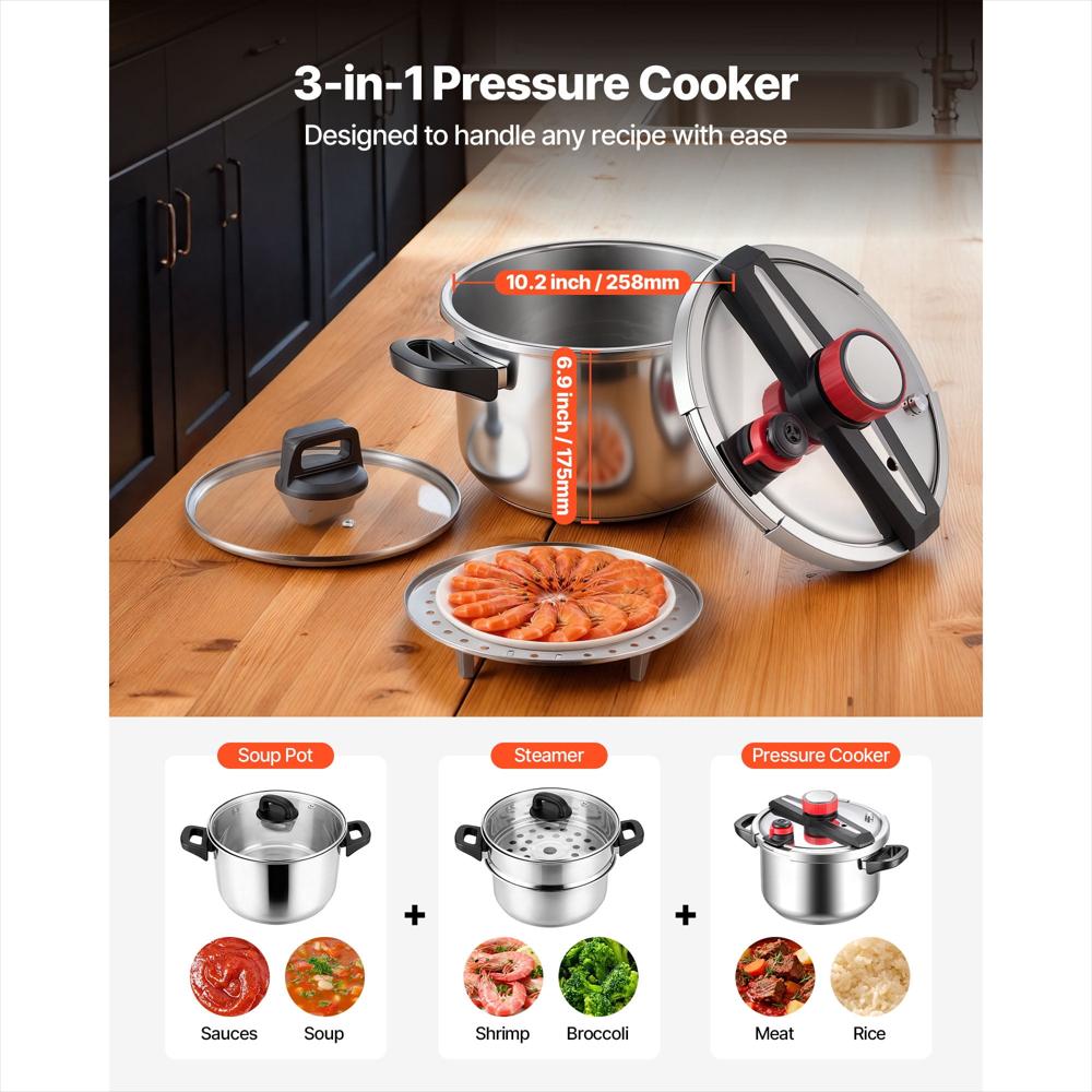 Olla A Presión Kffkff De Acero Inoxidable 10 Qt Con Rejilla img #3
