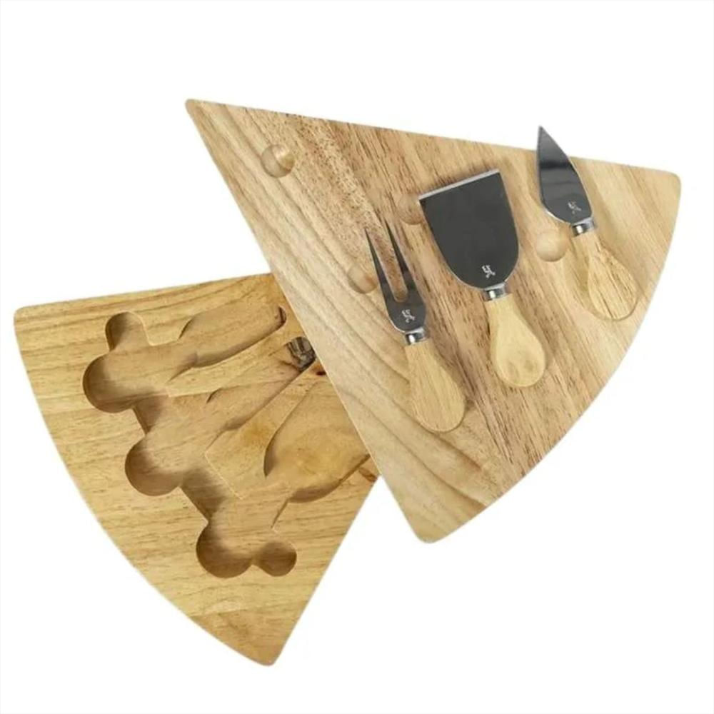 Tabla De Quesos Triangular Con Base De Madera Y Cuchillos De Acero Inoxidable img #1