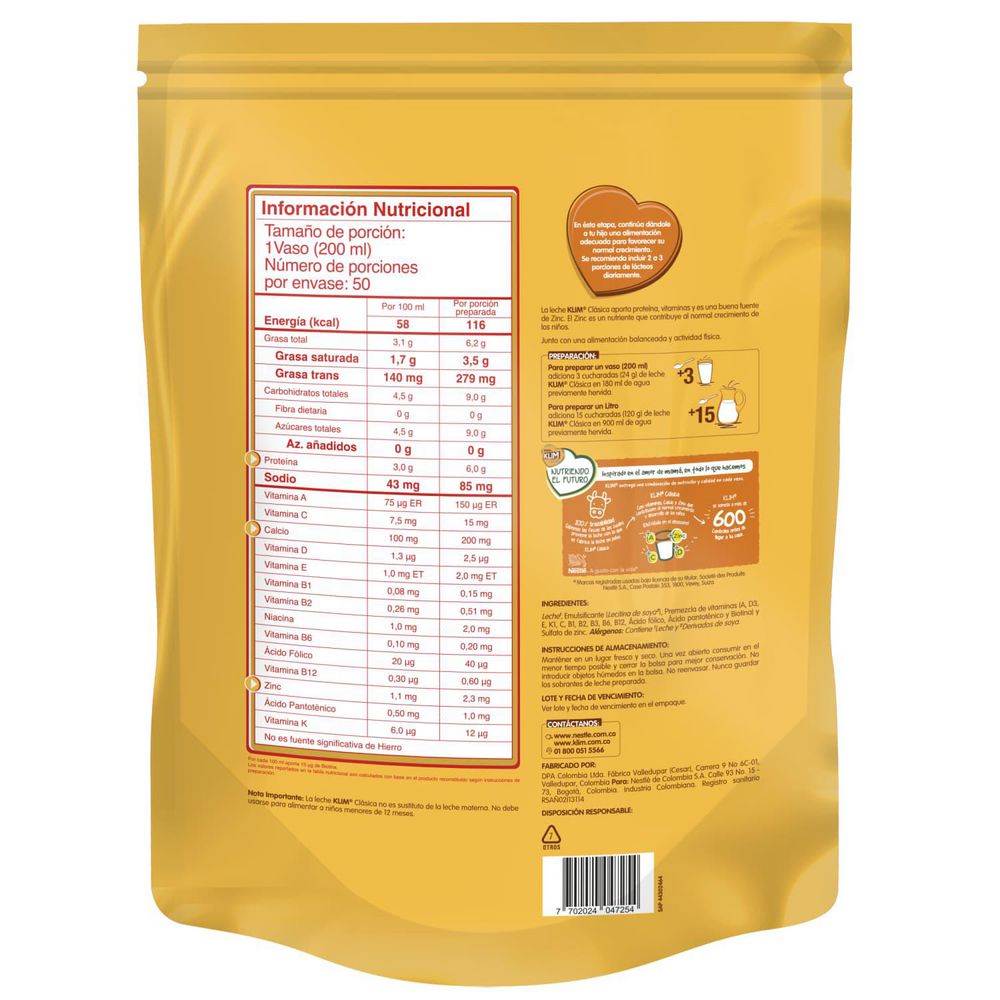 Leche KLIM en polvo clásica (1200  gr) img #3