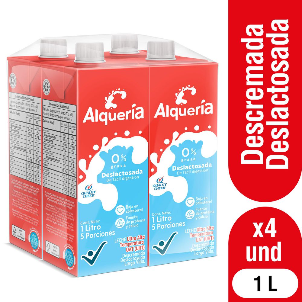 Leche deslactosada ALQUERIA descremada x4und 1000ml (4000  ml) img #1