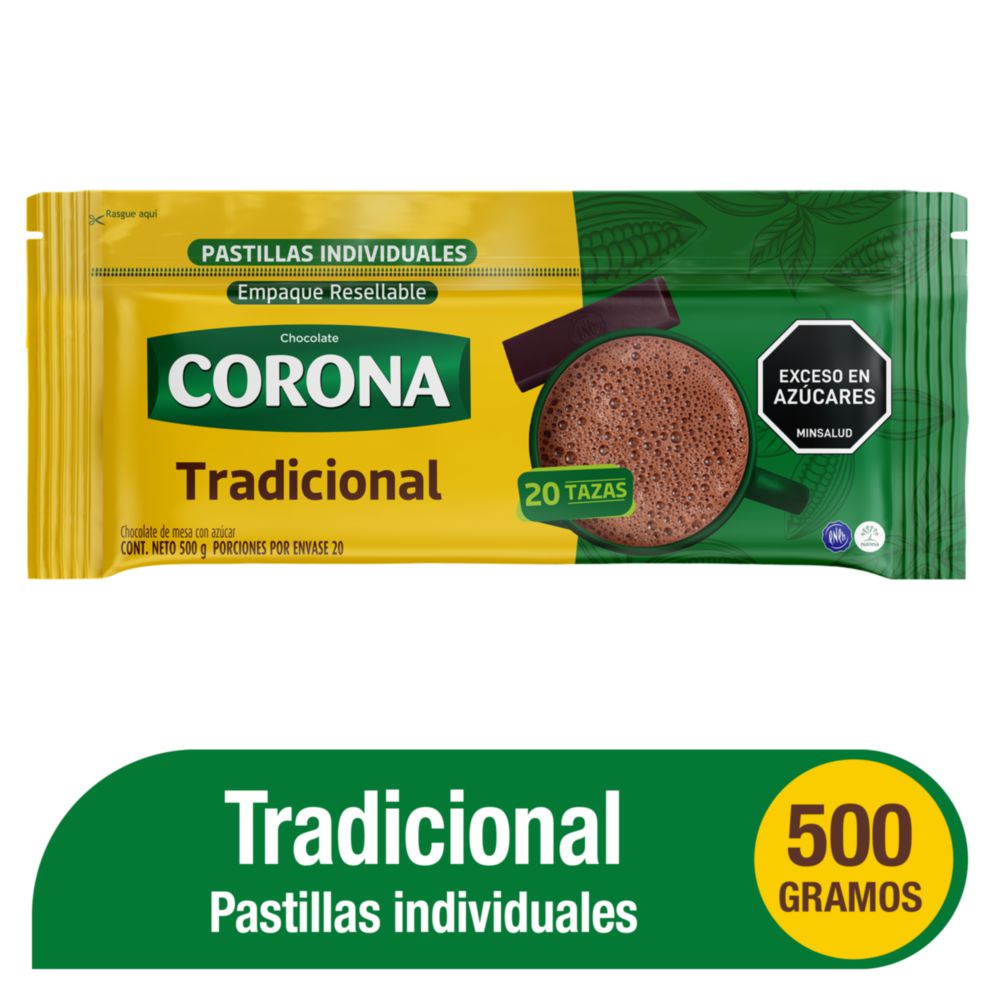 Chocolate CORONA Con azúcar x20 pastillas (500  gr) img #1