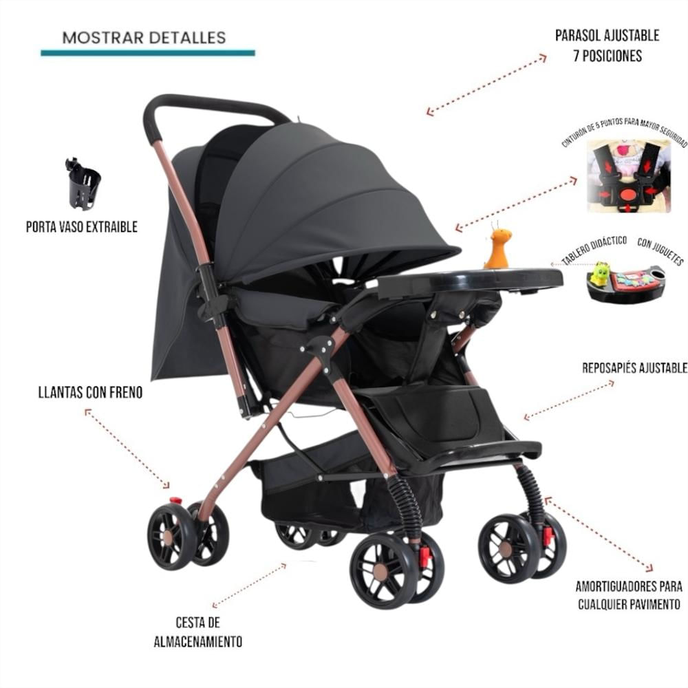 Coche Para Bebes Reversible Compacto Ultima Generacion Color Negro img #4