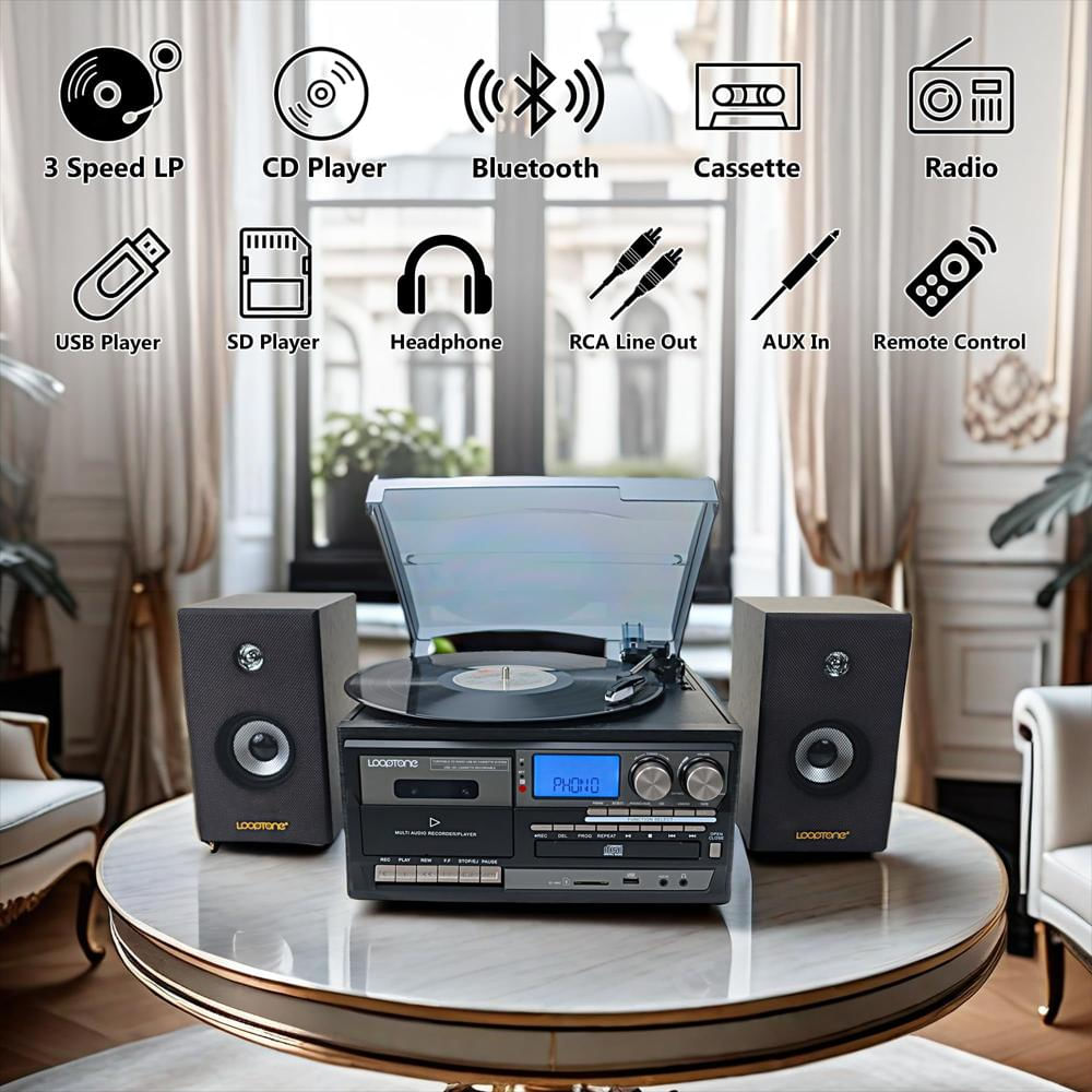 Tocadiscos Looptone 10 En 1 Bluetooth Con Parlantes Externos Cd Y Casete img #5